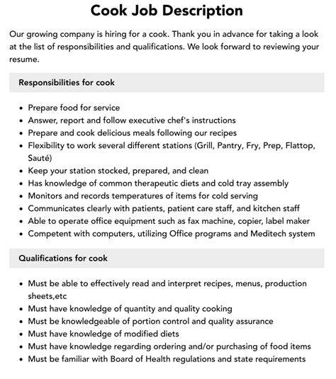 station cook job description